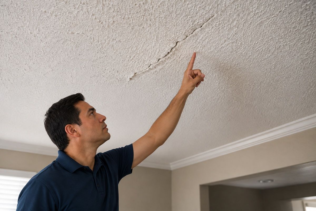 Cracked popcorn ceiling texture in a Porterville, CA home
