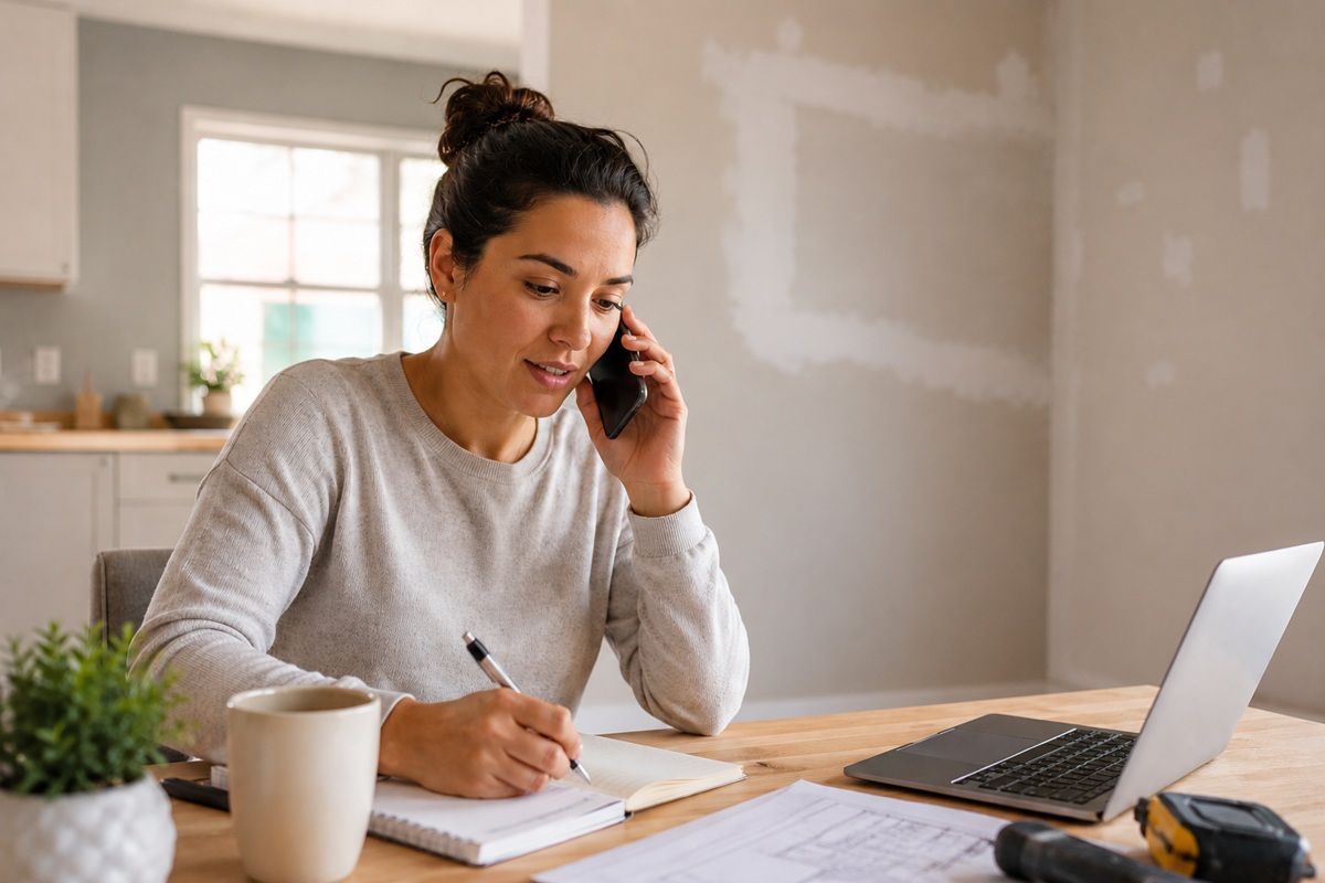 Homeowner planning a drywall repair appointment with a technician in Porterville, CA
