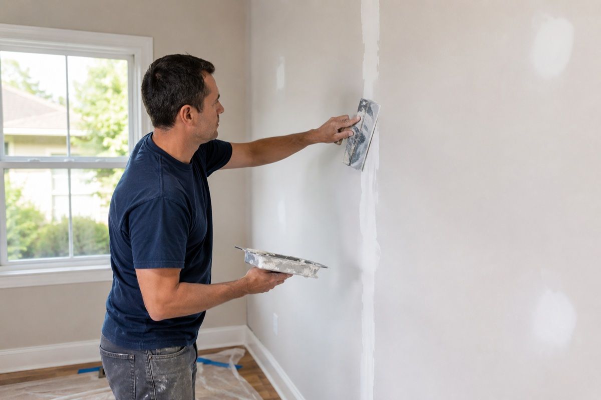 Completed drywall crack repair in a Porterville, CA home