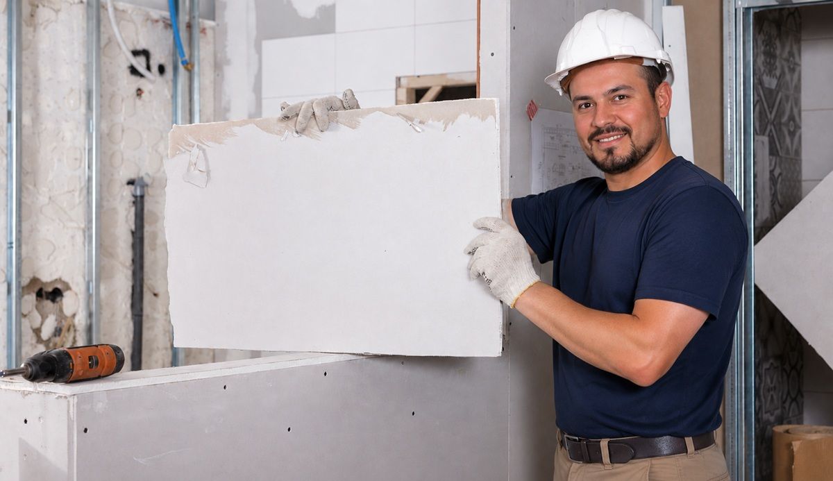 Drywall professional preparing an interior wall repair in Porterville, CA
