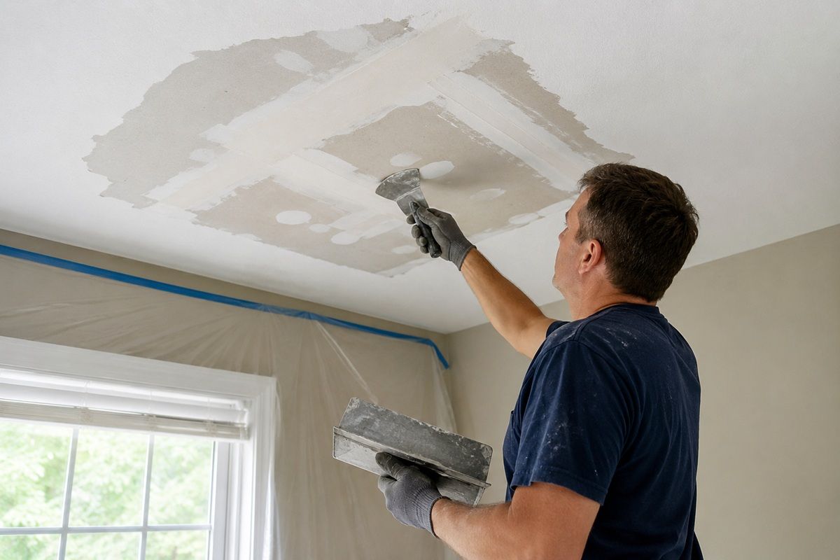 Recent drywall repair after a leak at a Porterville, CA property
