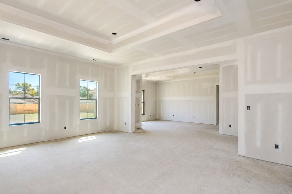 Drywall installation completed during a Porterville, CA new construction project
