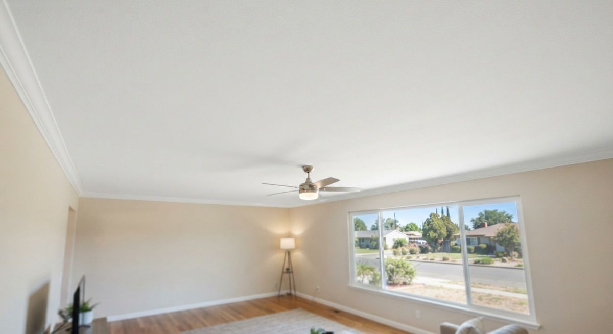 Smooth ceiling completed after popcorn removal in Porterville, CA