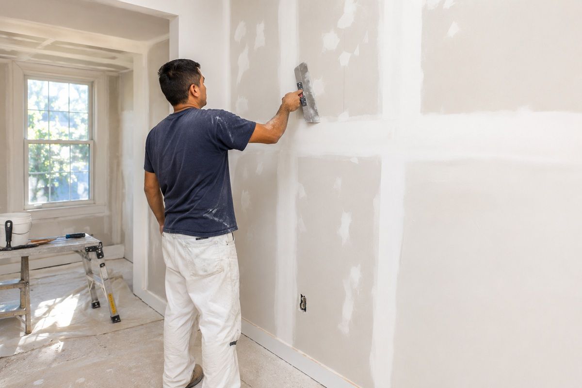 Recent drywall repair work completed inside a Porterville, CA home