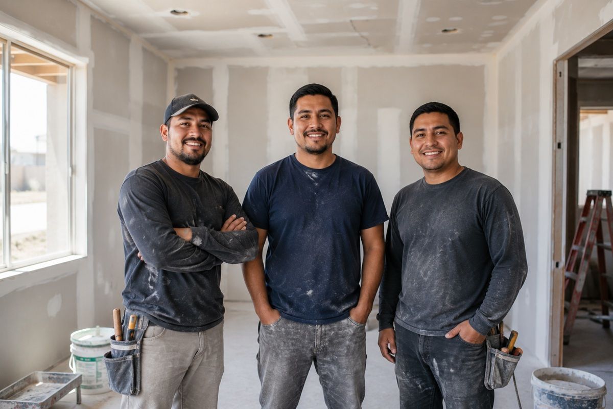 Drywall technician completing residential installation work in Porterville, CA
