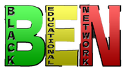 A green yellow and red logo for black educational network