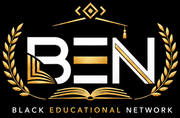 A green yellow and red logo for black educational network