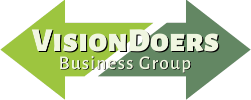 A green and white logo for vision doers business group