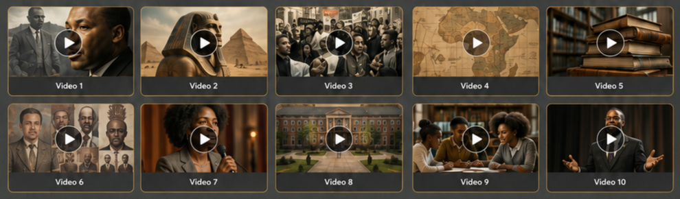Thumbnail grid of a dark, sepia-toned video with people in a crowded, dusty scene