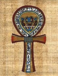 A painting of an ankh on a piece of papyrus.