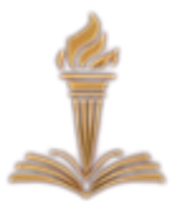 Gold torch rising from an open book icon