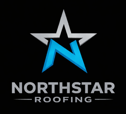 Northstar Roofing logo with blue star and stylized N on a black background