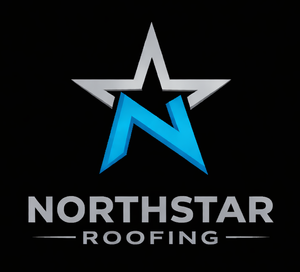 Northstar Roofing logo with blue star and stylized N on a black background