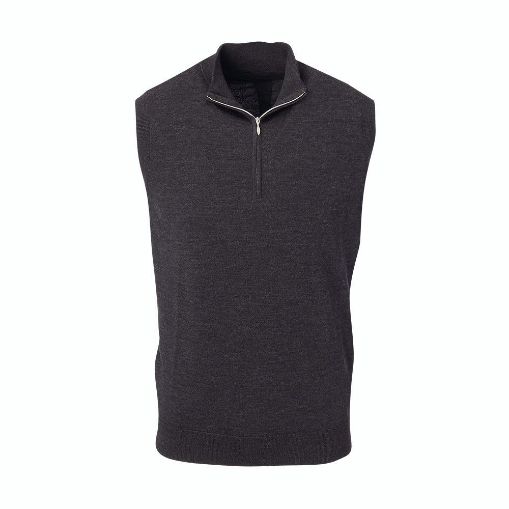A black sweater vest with a zipper on the front