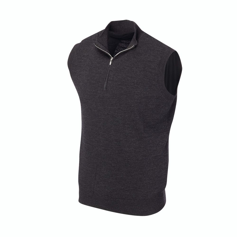A black sweater vest with a zipper on the front