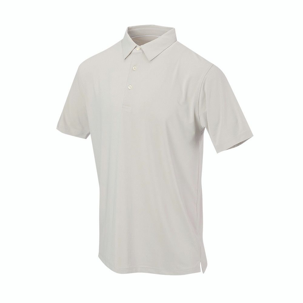 A black polo shirt is shown on a white background