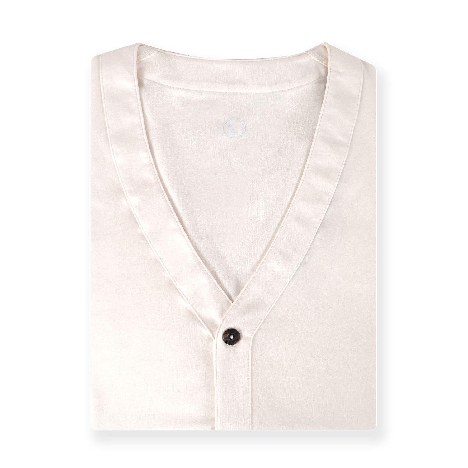 A white vest with black buttons and pockets on a white background.