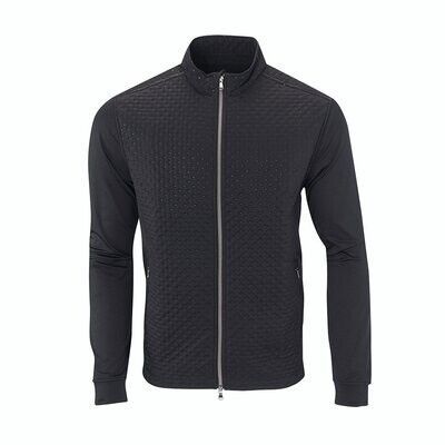 A black jacket with a zipper on the front is on a white background.