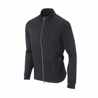 A black jacket with a zipper on the front is on a white background.
