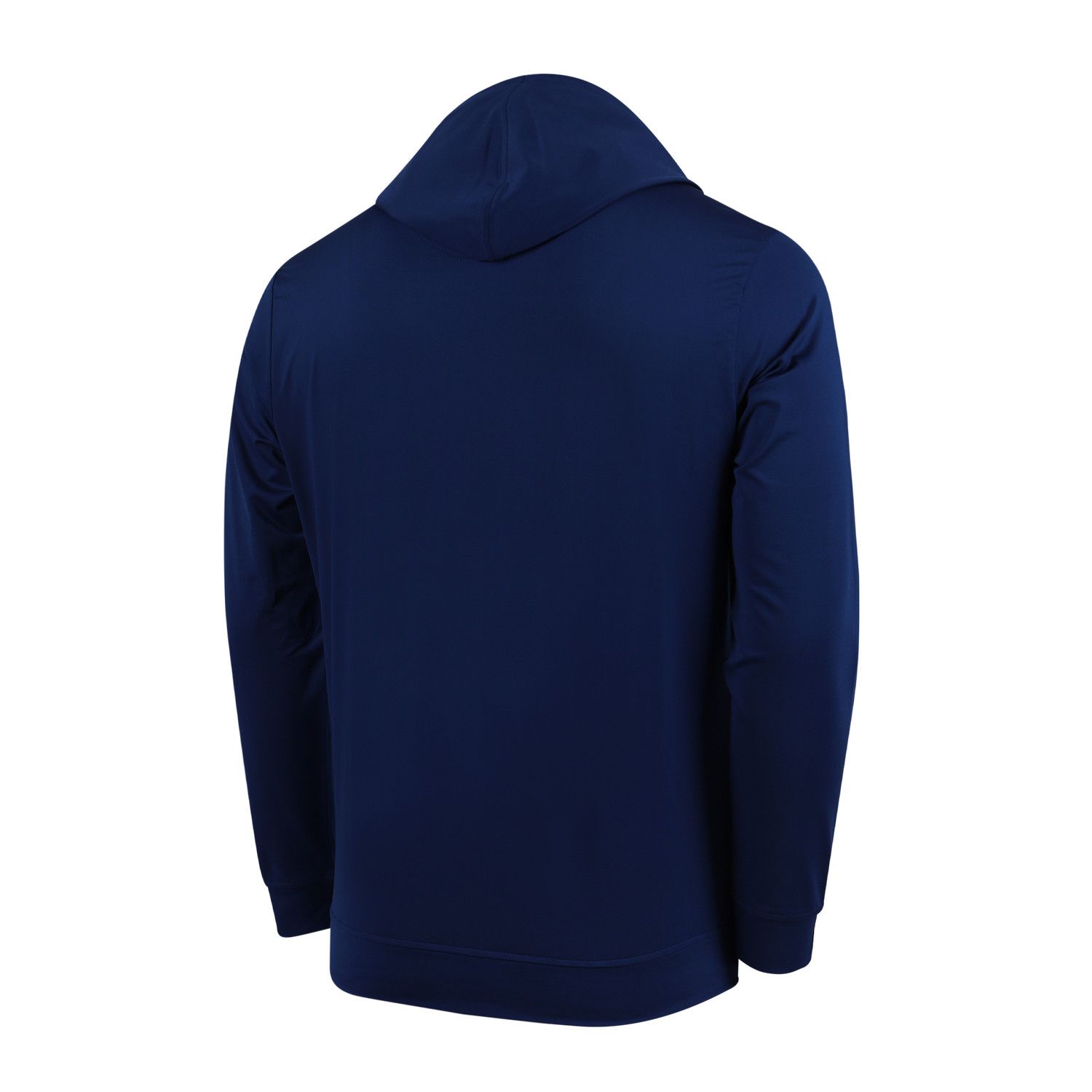 A blue hoodie with a zipper on the front
