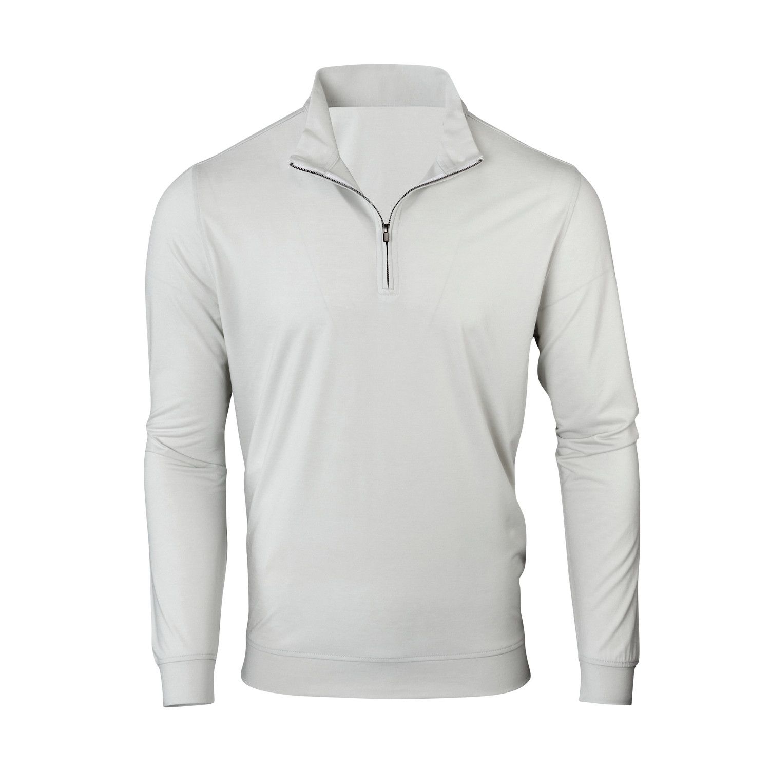 A gray sweater with a zipper on the front