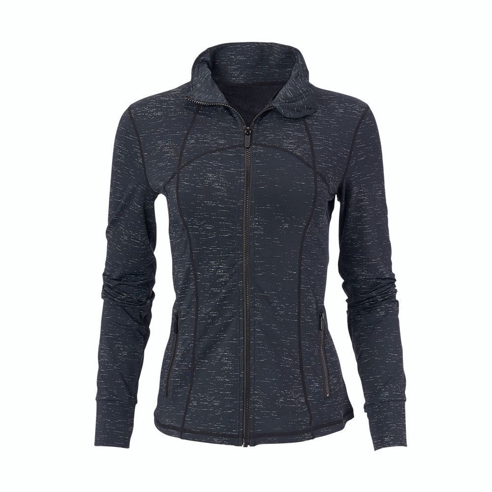 A black jacket with long sleeves and a zipper
