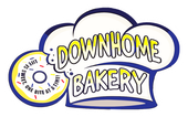 Downhome Bakery logo: donut with "Life is sweet, one bite at a time!" Chef's hat with "Downhome Bakery."