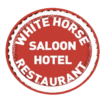 The logo for the white horse saloon hotel restaurant