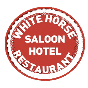 The logo for the white horse saloon hotel restaurant