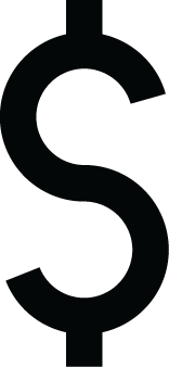 Black dollar sign symbol on a white background