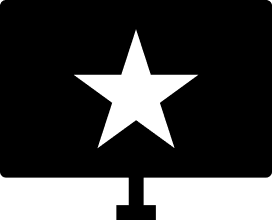 White star centered on a black background with a white stripe and small black notch at the bottom