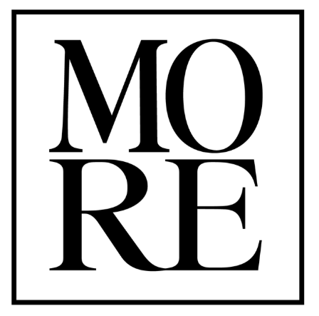 Black-and-white logo with the word “MORE” split across four letters inside a square border.