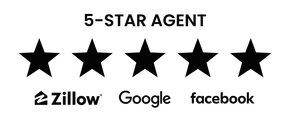 5-star agent graphic with five black stars and Zillow, Google, and Facebook logos below