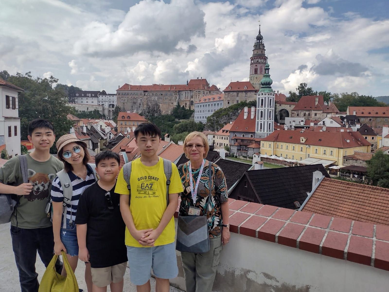 Tour with Soul clients enjoying a panoramic private view of Prague's city spires