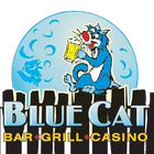 Blue Cat Bar Grill Casino logo with a blue cartoon cat holding a beer