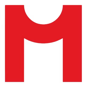 A red letter m on a white background