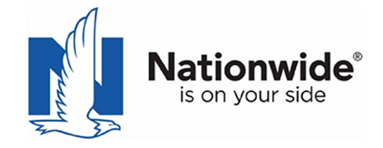 A blue and white logo for nationwide is on your side