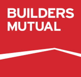 A red and white logo for builders mutual