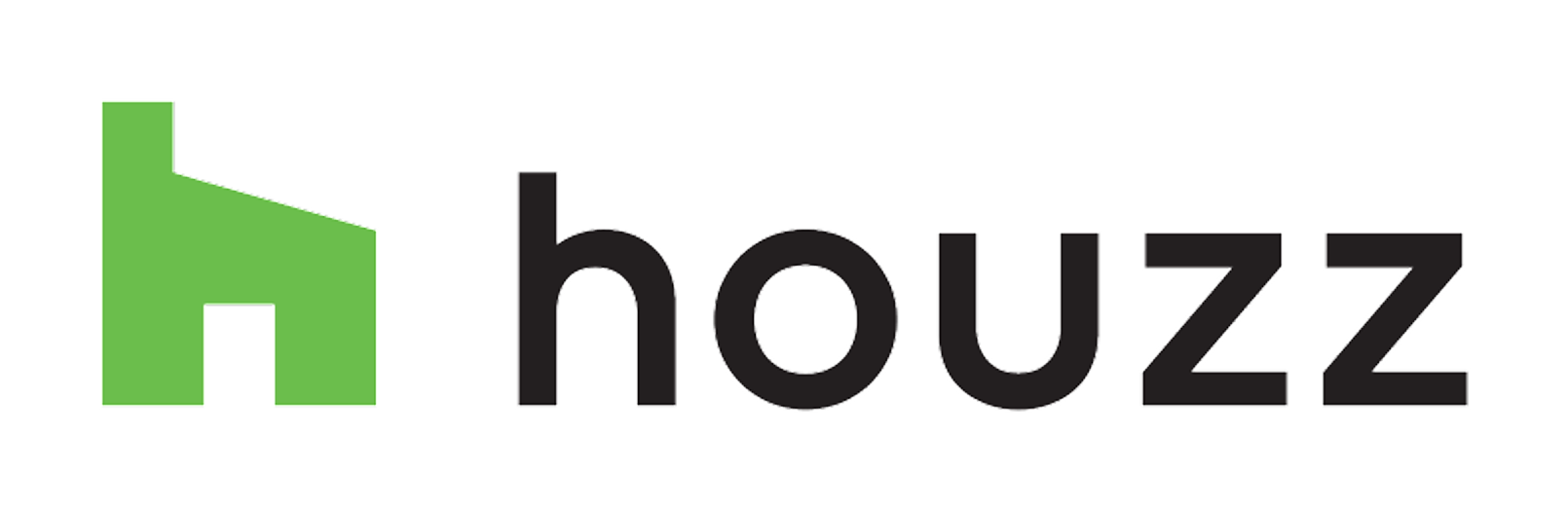 Houzz logo with a green house icon and black wordmark on a white background
