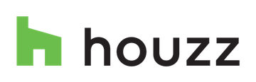 Houzz logo with a green house icon and black wordmark on a white background
