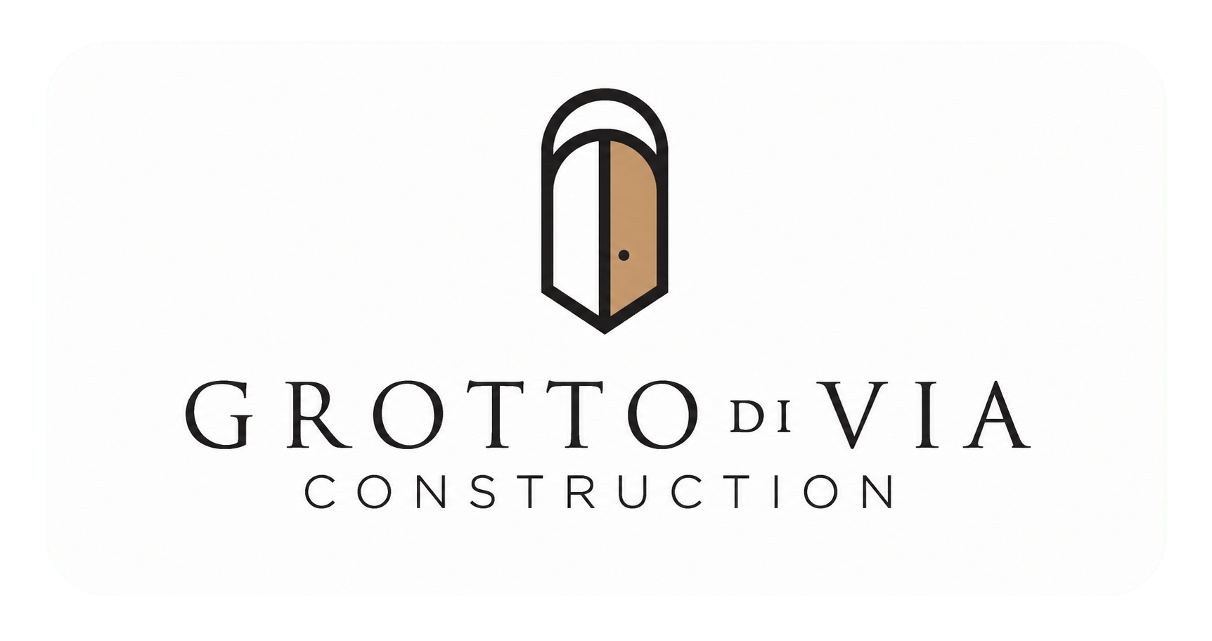 Grotto di Via Construction logo with a stylized door icon in black and beige
