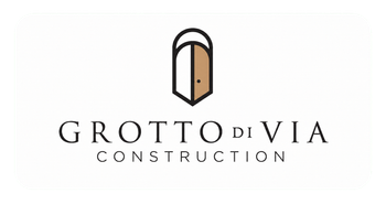 Grotto di Via Construction logo with a stylized door icon in black and beige