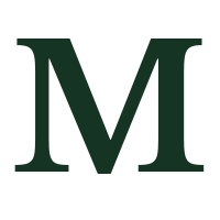 Dark green serif capital letter M on a white background