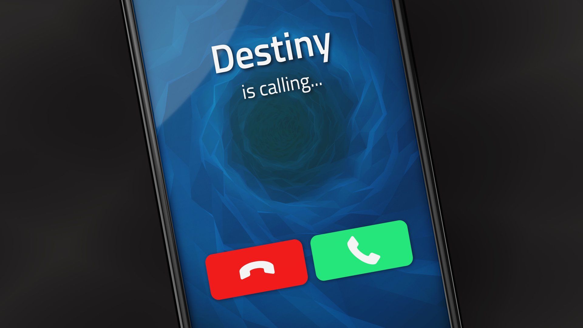 A cell phone with the words destiny is calling on the screen.