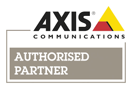Axis Communications Authorized Partner logo with text and triangle design.