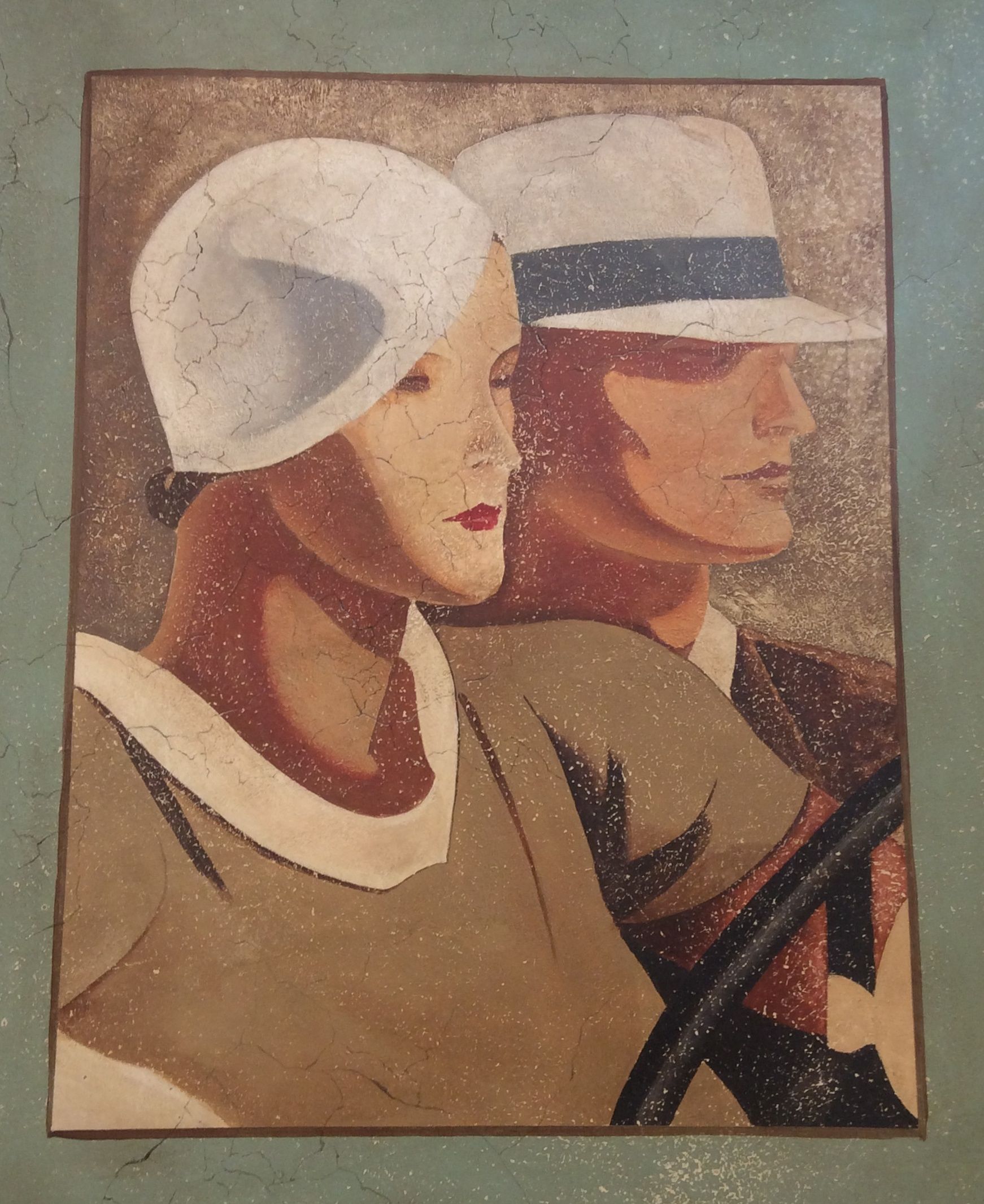 motiv i Art Deco-stil av Lotta Olsson, föreställande ett par i en bil