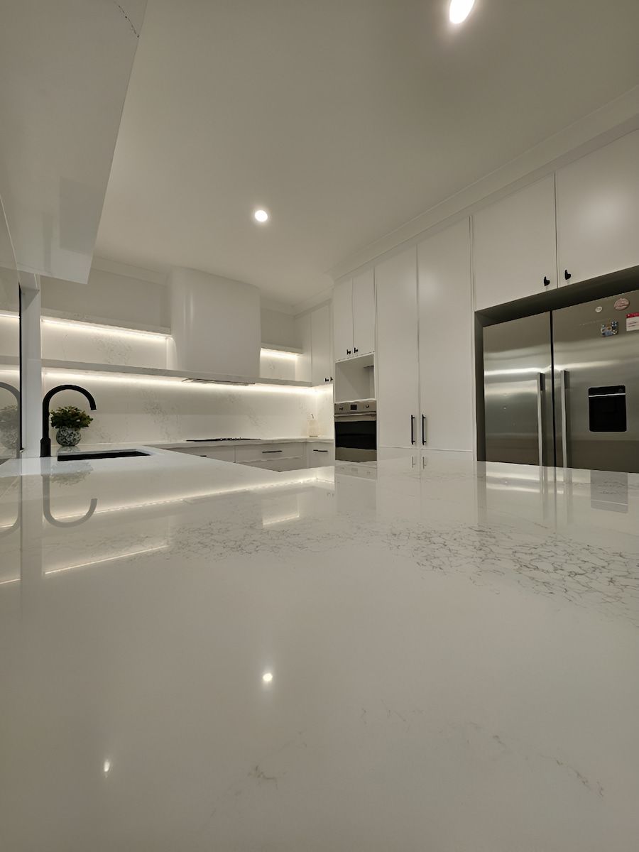 Bright White Modern Kitchen With Glossy Countertops — JDS Kitchens & Detailed Joinery in Albion Park Rail, NSW
