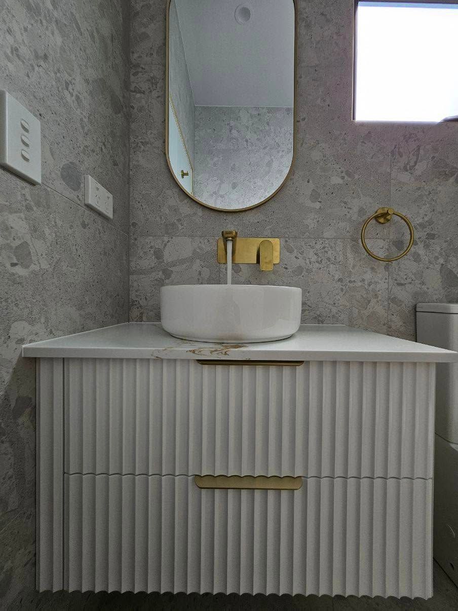 Modern Bathroom Vanity With Round White Sink — JDS Kitchens & Detailed Joinery in Albion Park Rail, NSW