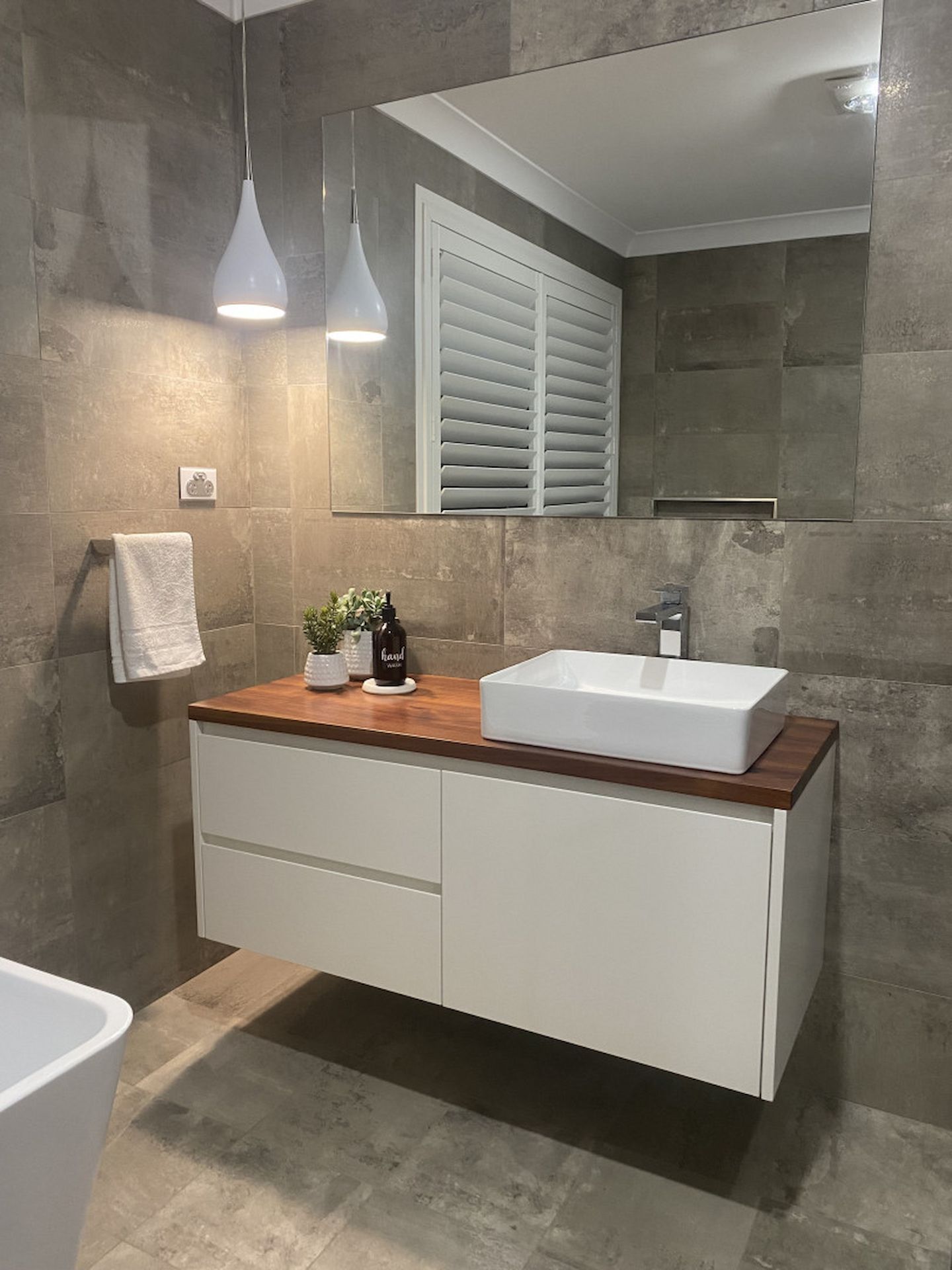 Modern Bathroom Vanity With White Sink — JDS Kitchens & Detailed Joinery in Albion Park Rail, NSW