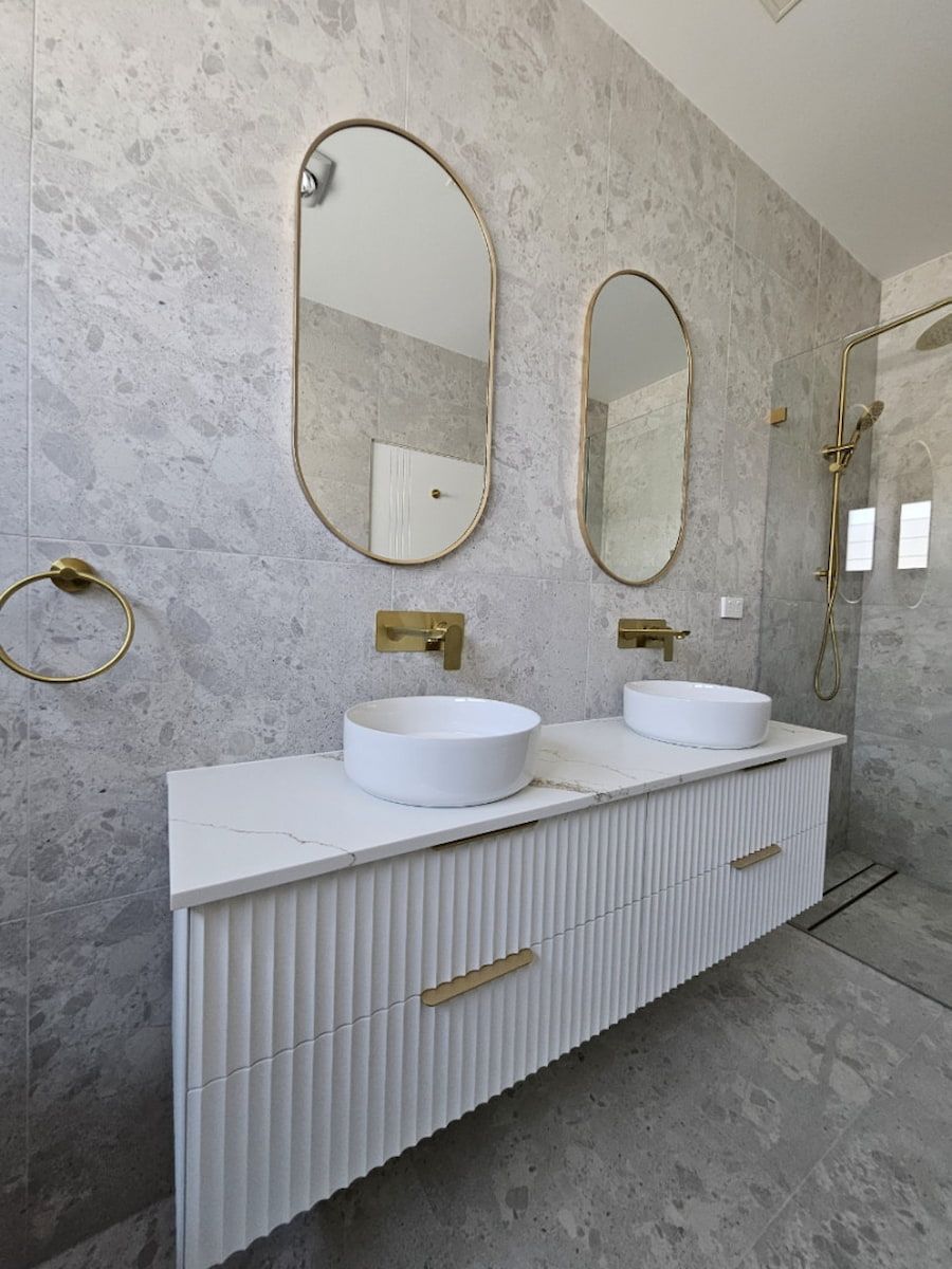 Modern Bathroom With Double Vessel Sinks — JDS Kitchens & Detailed Joinery in Albion Park Rail, NSW